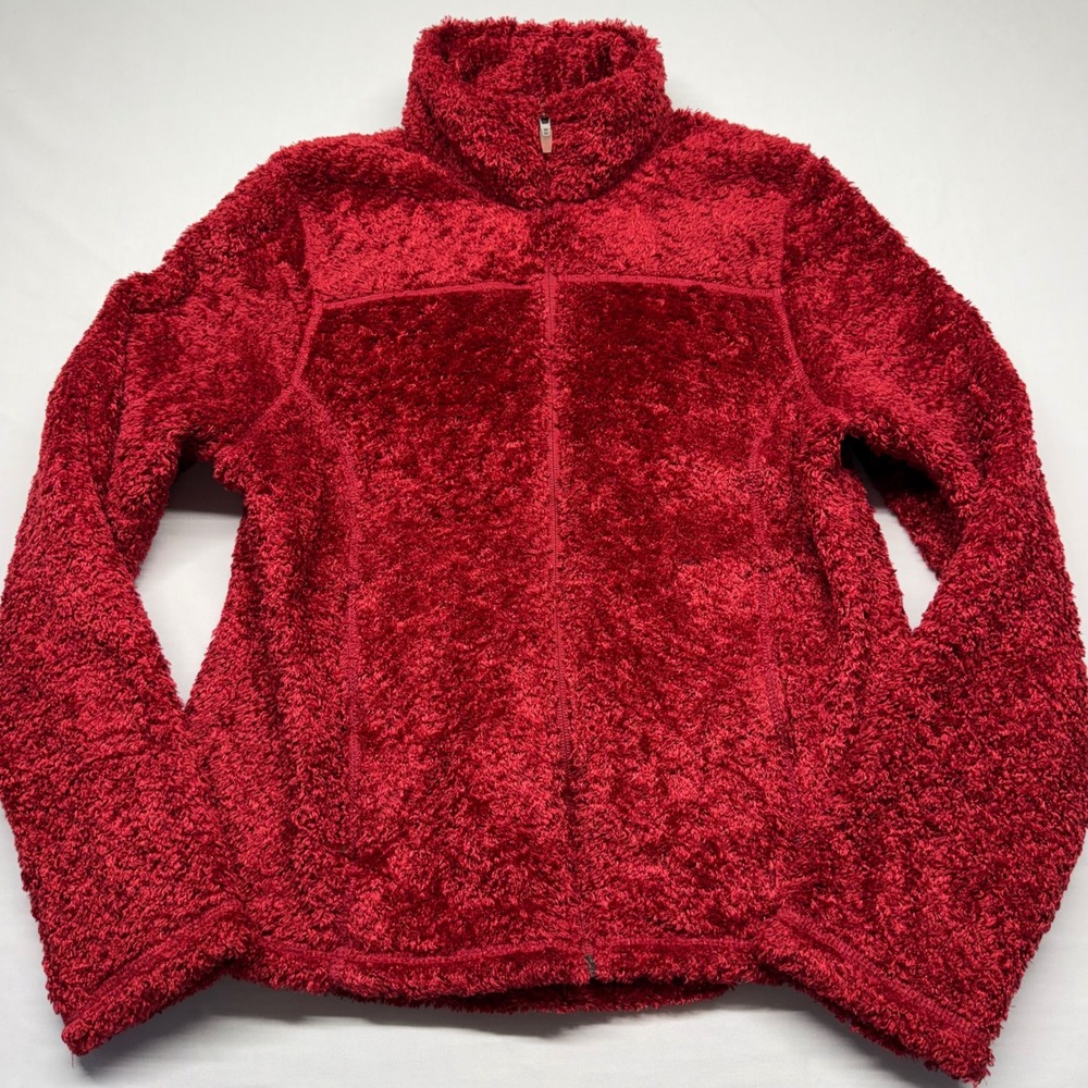 L.L.Bean Polartec Fleece Jacket Red Full Zip Teddy Shaggy Cozy Womens Medium